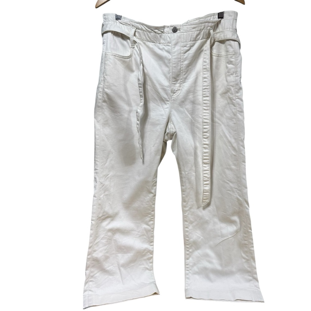 J.Crew White High Rise Wide Leg Paperbag Denim Pants with‎ Tie Belt Size 31 #317
